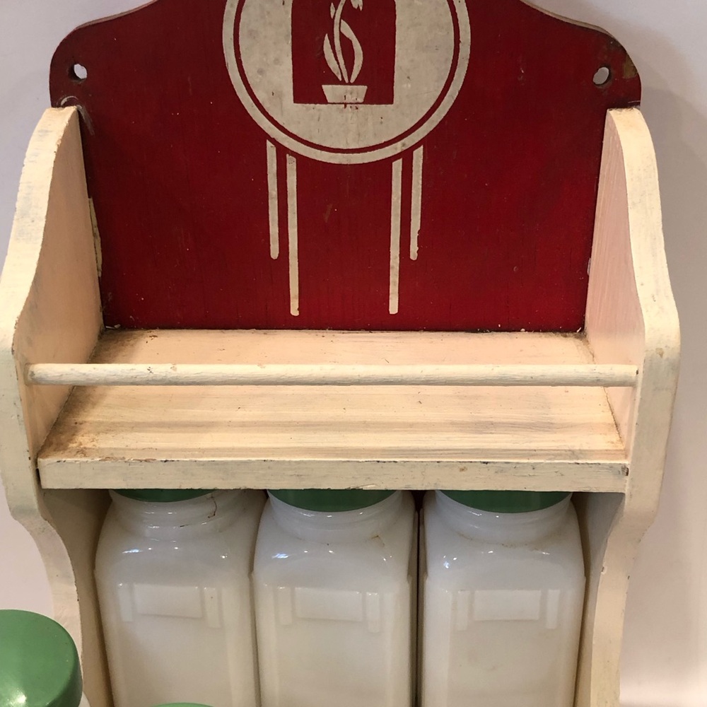 Vintage Griffith's Spice Jar Set In Holder Green Lids Used Milk White Rare-Read - Picture 12 of 16